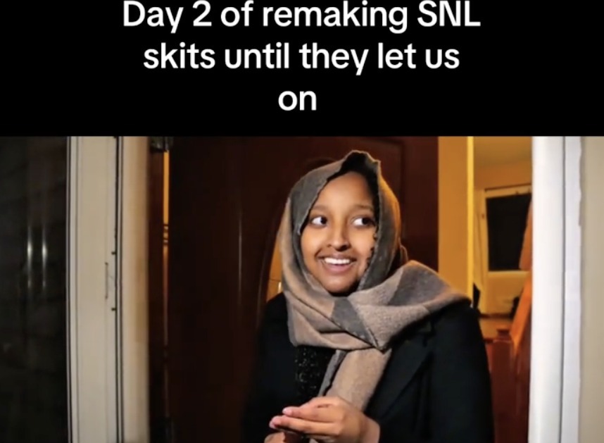 Isra Yasin in a headscarf remaking an SNL sketch, day two