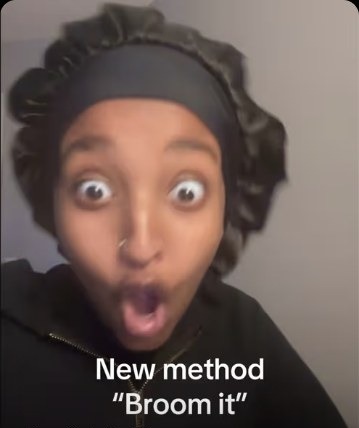 Isra Yasin reacting with a shocked face to the "Broom it" method